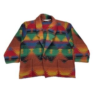 On The Verge 70’s Women’s Open Coat Size XL Southwestern Pattern Wool VTG USA